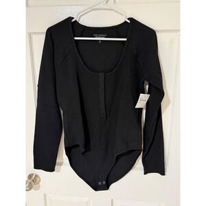 Good American Black Long Sleeve Snap Neck Bodysuit Women's Size 5